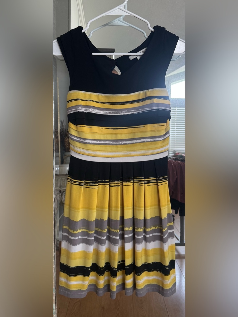 Max & Cleo Yellow Black Striped Pleated A-Line Skirt